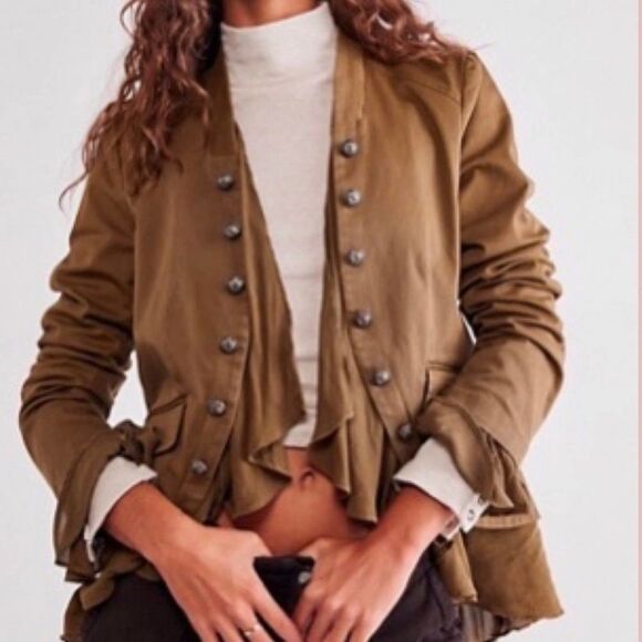 Free People Jackets & Blazers - Nwt free people ruffles romance jacket army green